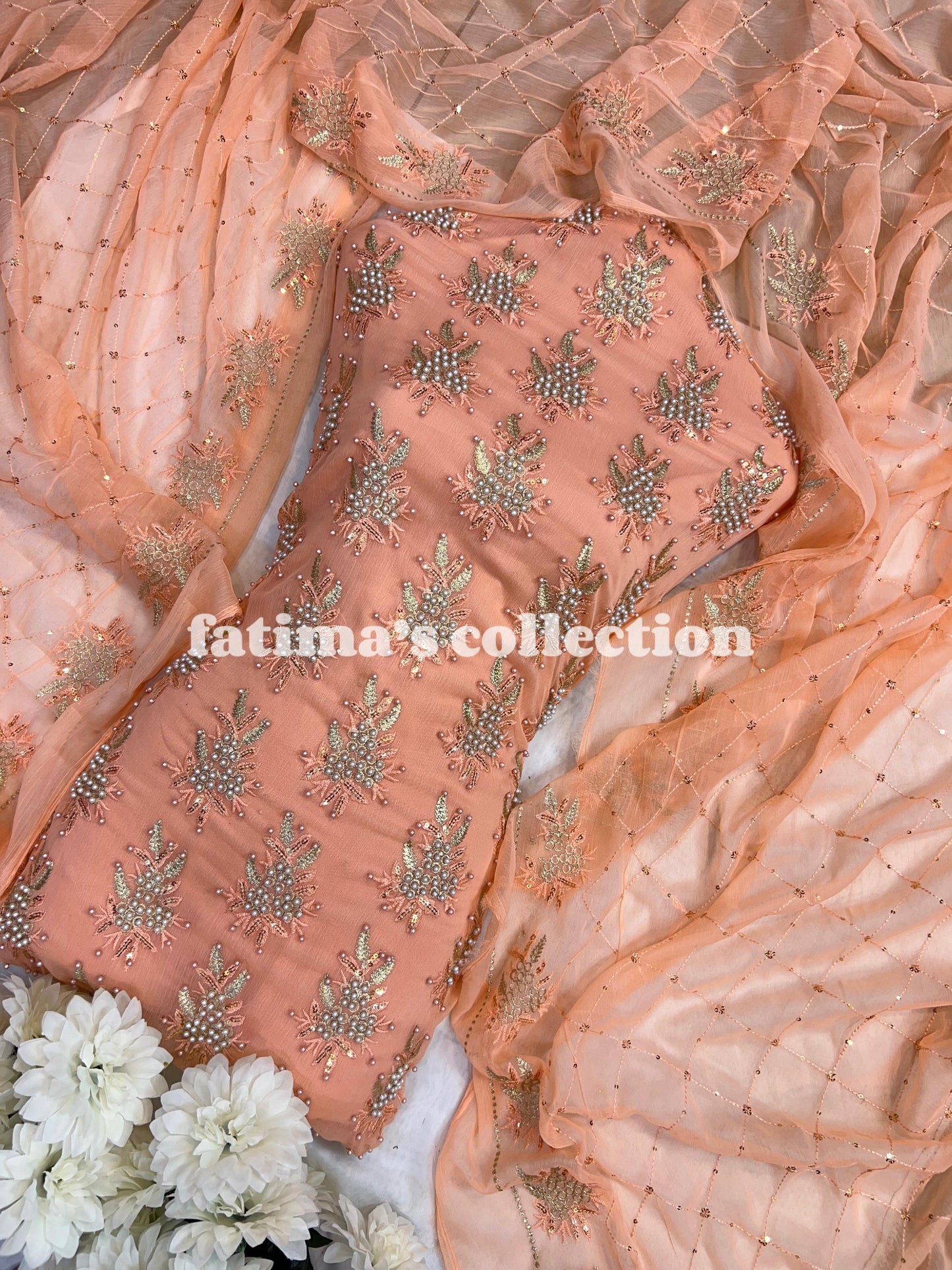 π 3-Piece Soft Chiffon with Fine Pules π(PEACH)