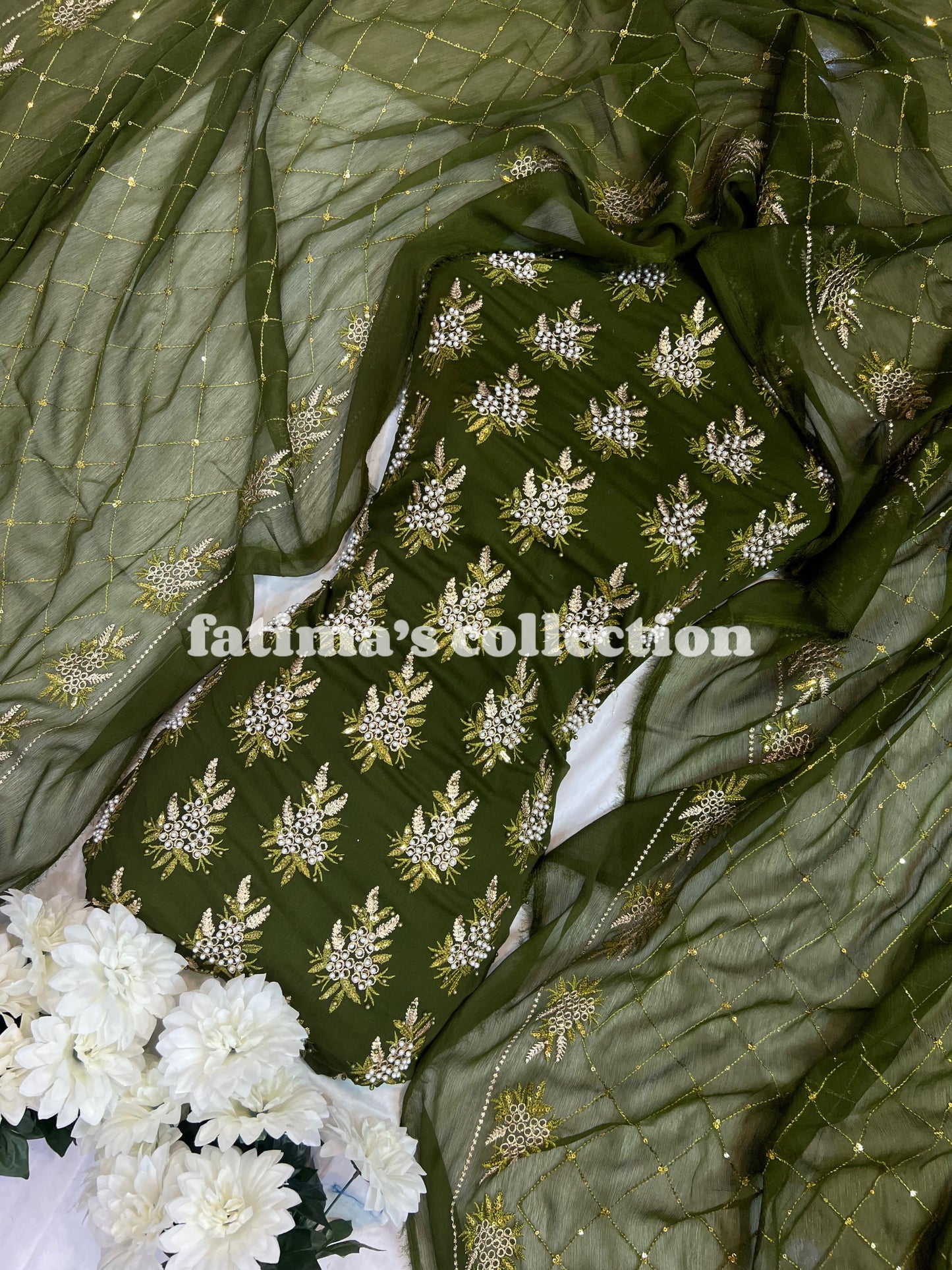 π 3-Piece Soft Chiffon with Fine Pules π(ARMY-GREEN)