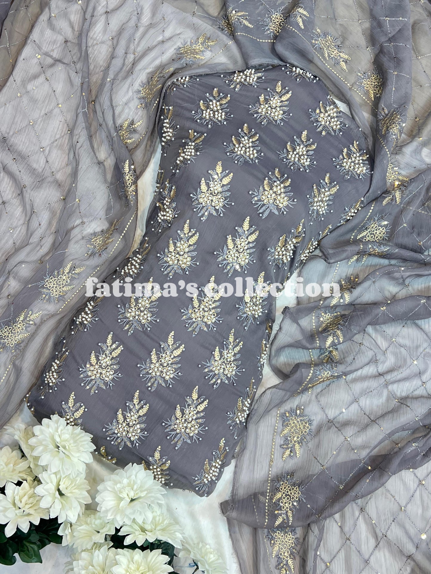 π 3-Piece Soft Chiffon with Fine Pules π(STEEL-GRAY)