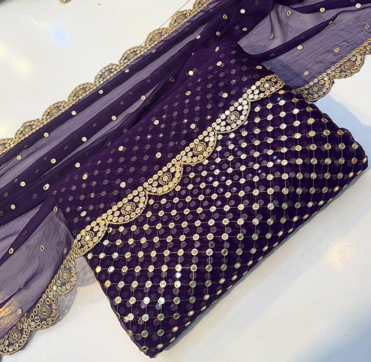 π Luxury 9MM Chiffon 3-Piece Dress β Elegant Mirror Work β¨(JAMNI)