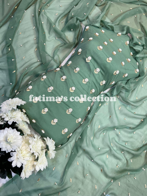 🌟 7 Pulse Soft Chiffon 3PC Suit 🌟(MINT-GREEN)