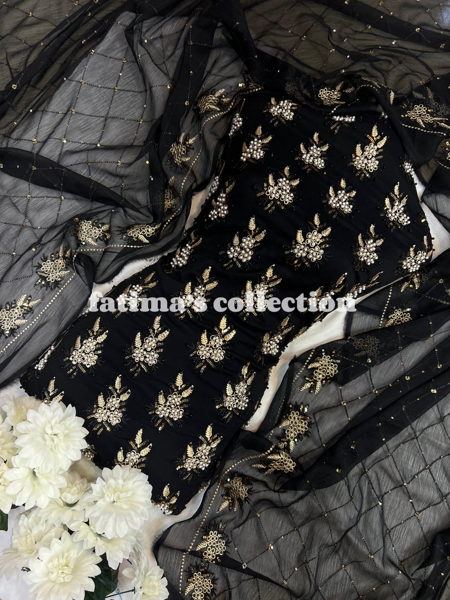 💖 3-Piece Soft Chiffon with Fine Pules 💖(BLACK)