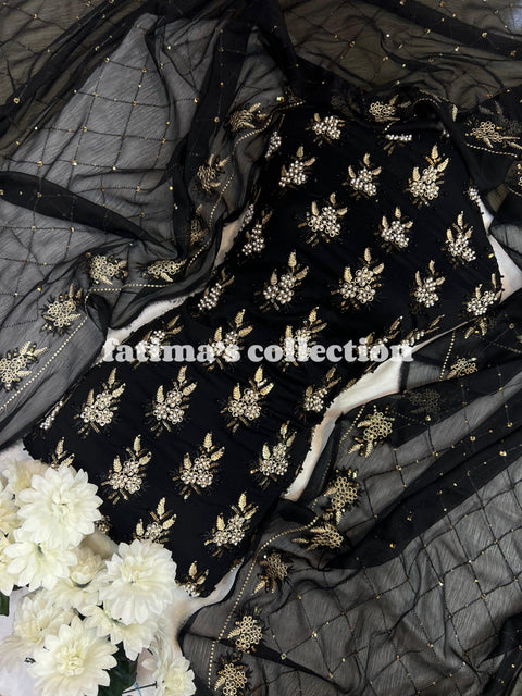 💖 3-Piece Soft Chiffon with Fine Pules 💖(BLACK)