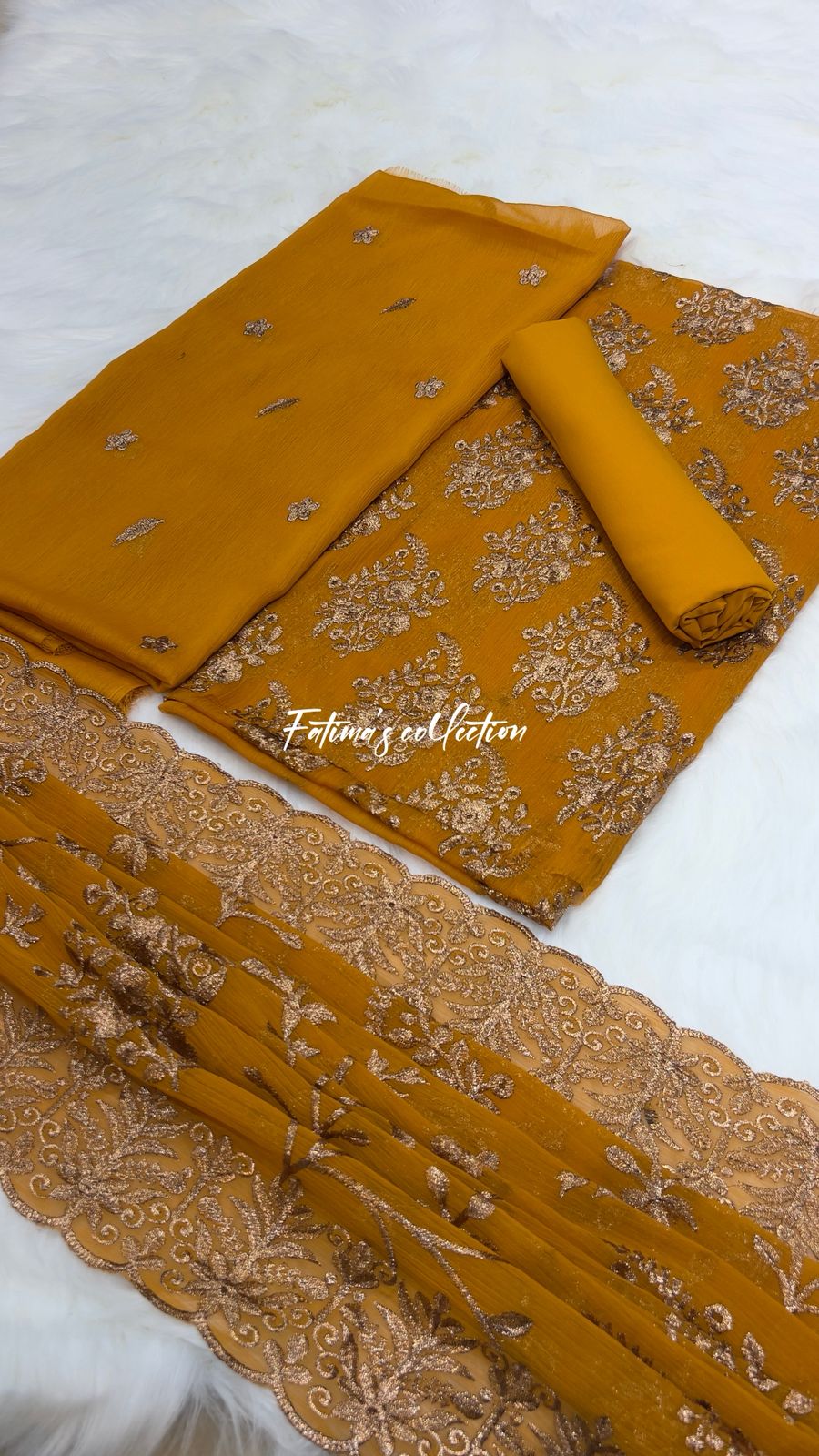 (MUSTARD) SOFT CHIFFON LUXURY PARTY WEAR
