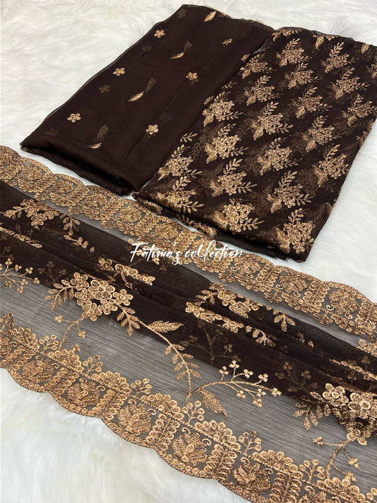 (BROWN) 3PC Luxury Chiffon