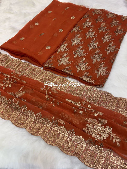(RUST) 3PC Luxury Chiffon