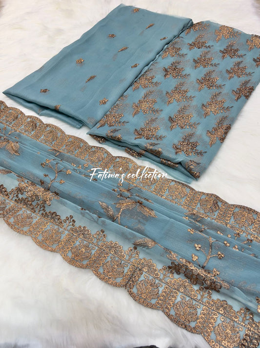 (MINT-GREEN) 3PC Luxury Chiffon