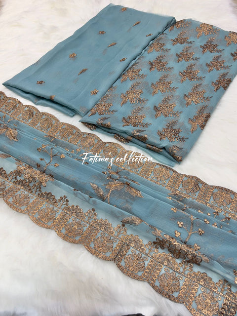 (MINT-GREEN) 3PC Luxury Chiffon