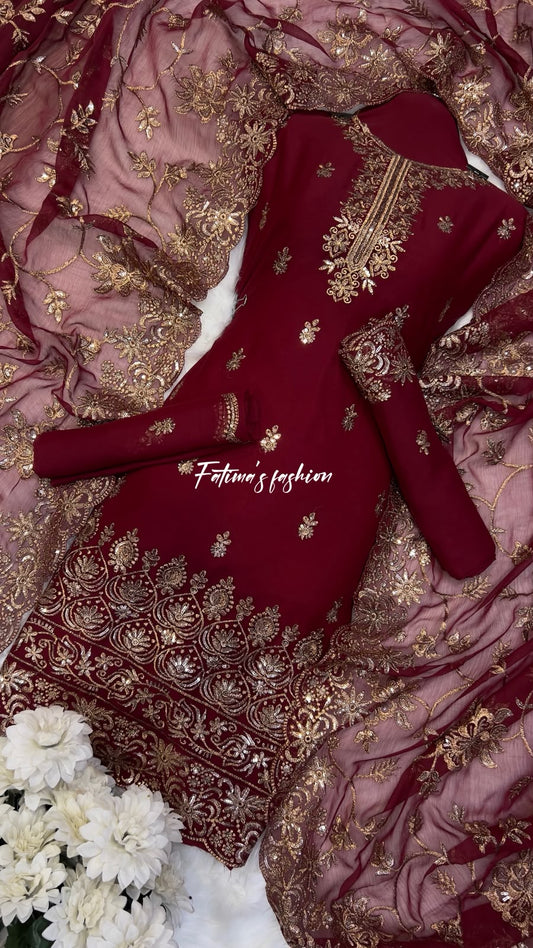 (MEHRON)*Fully Heavy Shawl Dupatta* 3PC