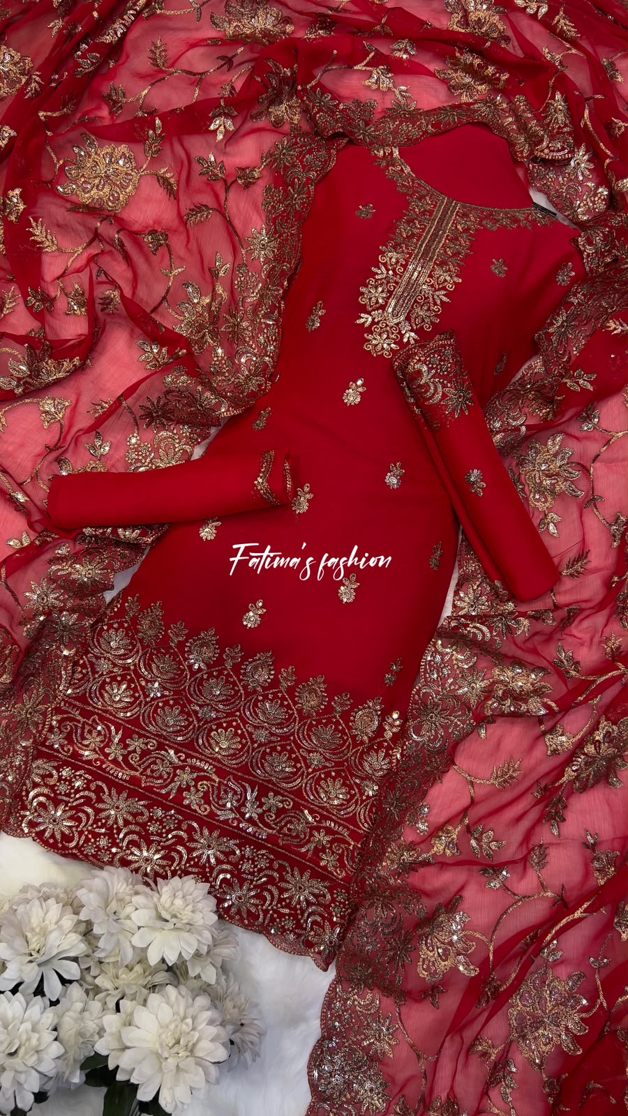 (RED)*Fully Heavy Shawl Dupatta* 3PC