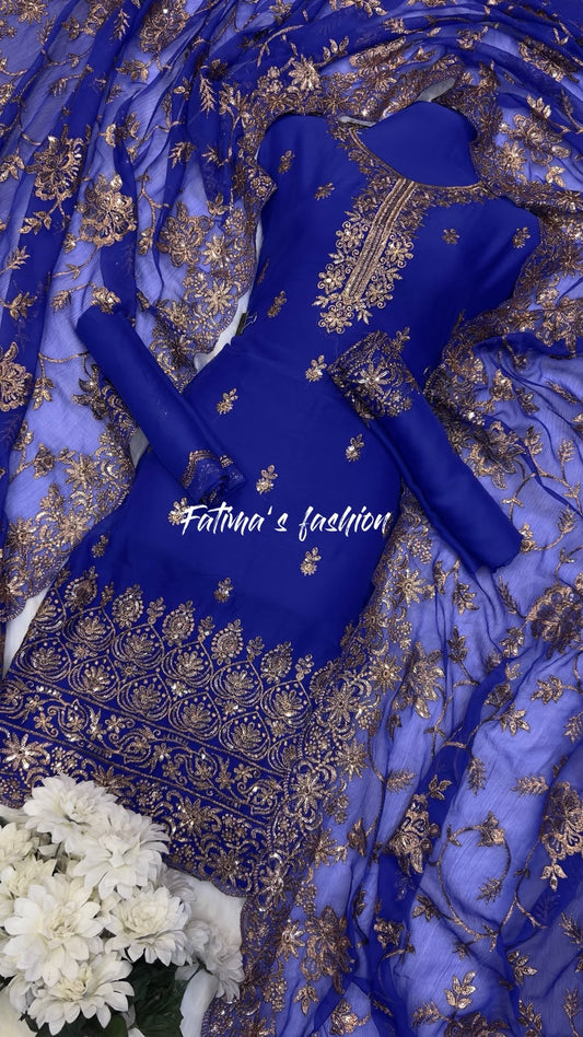 (ROYAL-BLUE)*Fully Heavy Shawl Dupatta* 3PC
