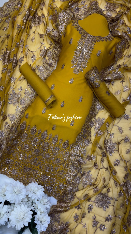 (MUSTARD)*Fully Heavy Shawl Dupatta* 3PC