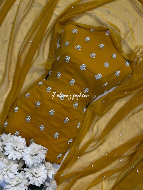 🌟 7 Pulse Soft Chiffon 3PC Suit 🌟 (MUSTARD)