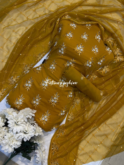 💖 3-Piece Soft Chiffon with Fine Pules 💖 (MUSTARD)