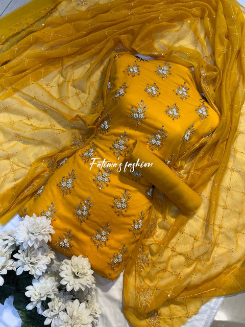 💖 3-Piece Soft Chiffon with Fine Pules 💖 (YELLOW)