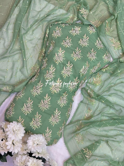 💖 3-Piece Soft Chiffon with Fine Pules 💖 (MINT-GREEN)